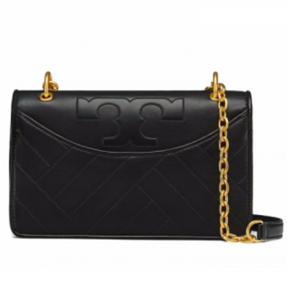 TORY BURCH 🖤ALEXA🖤 BLACK LEATHER CONVERTIBLE SHOULDER BAG 🌟EUC🌟 - Picture 1 of 17